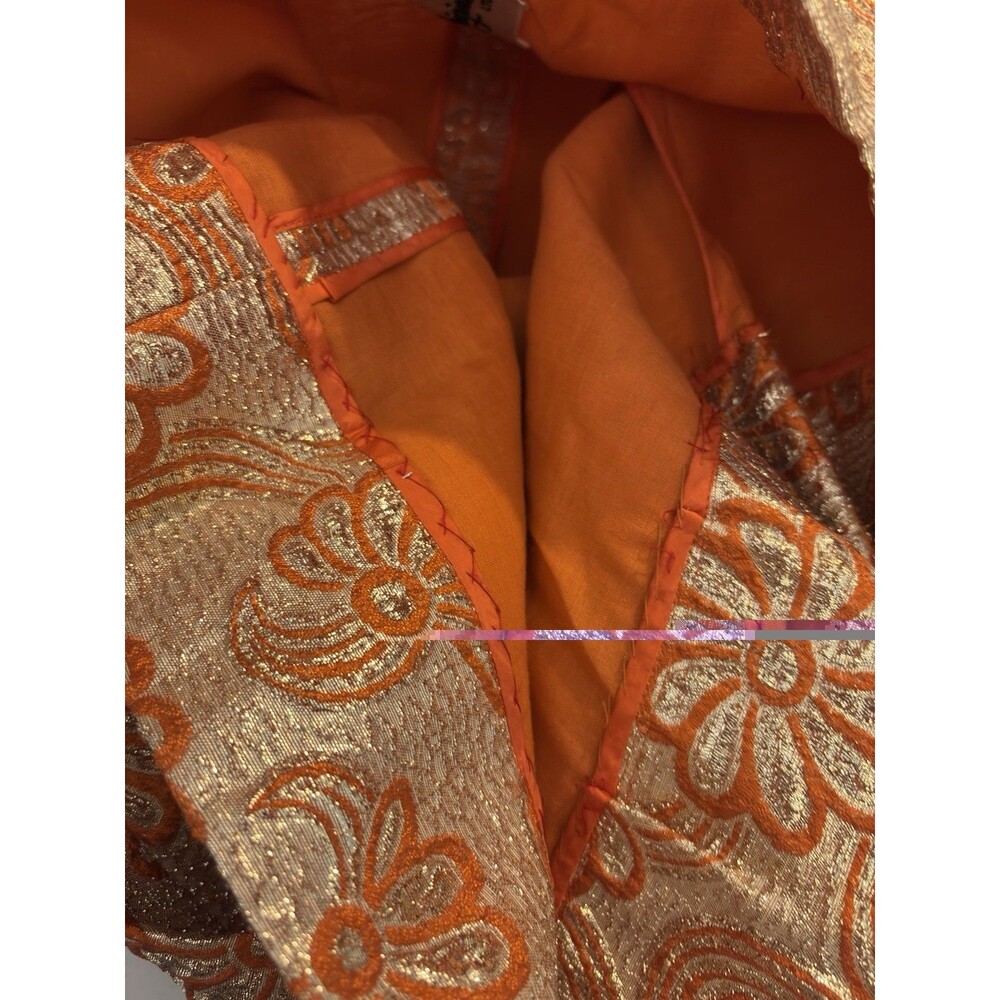 Vintage 60s Kent Originals Empire Waist Evening Gown Dress Orange Brocade 6 S - Picture 9 of 16